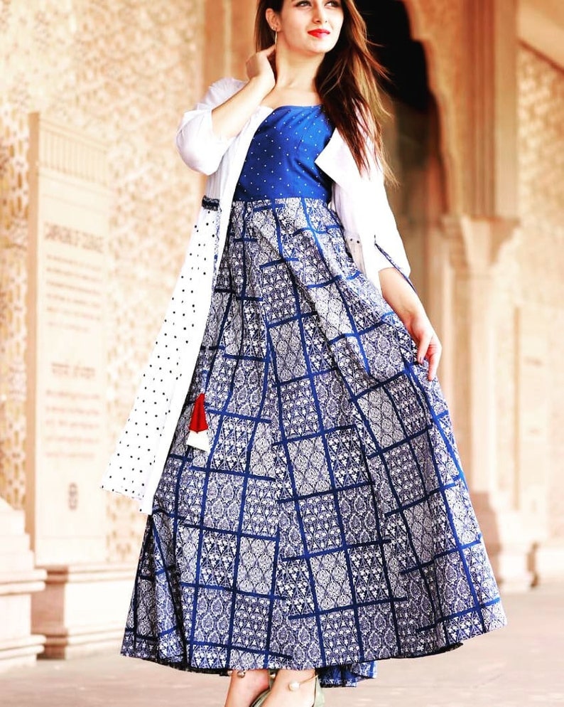 Rayon Printed Gown Dress With White Jacket For Women /&girls||Designer Dresses||Designer Gown||Party Wear Gown||Wedding Dresses||Free Shiping