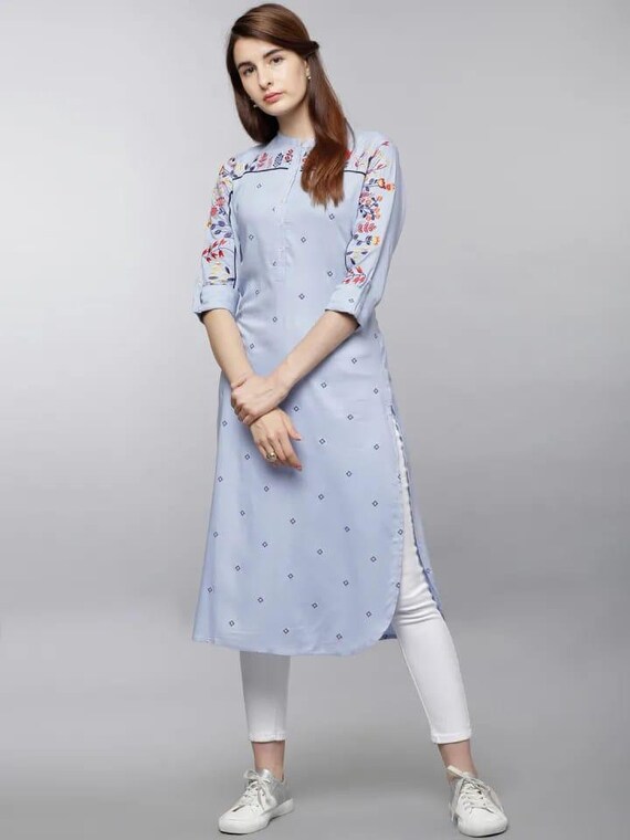 Apple cut kurti Embroidery and printed with Cotton pant for Etsy