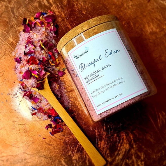 Luxury Botanicals and Mineral Bath Salt Infusion~with Frankincense,  Rose Geranium, Sweet Orange and Lavender Essential Oils