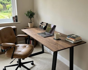 Solid Walnut Office Desk with Black Metal Legs