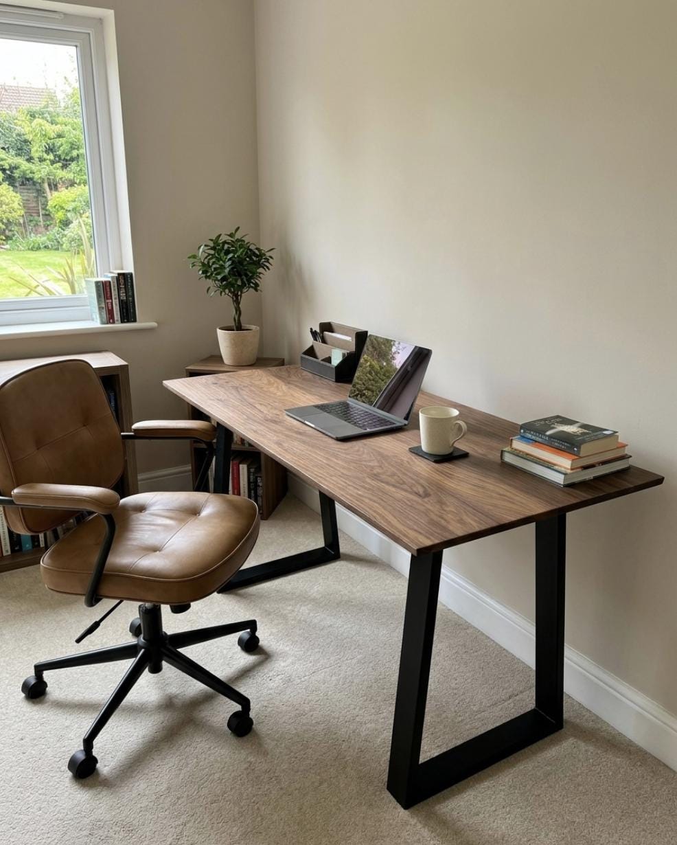Solid Walnut Office Desk With Black Metal Legs - Etsy