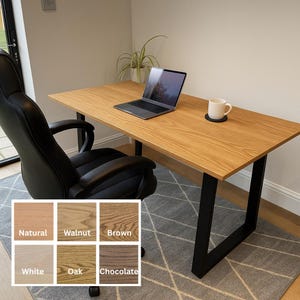 Solid Oak Office Desk With Thick Legs | Wooden Home Office Desk | Home Computer Desk | Dark Oak Wood Desk For Home Office | Hardwood Desk