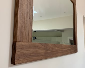 Solid Walnut Wooden Wall Mirror | Real Wood Mirror | Solid Walnut Mirror | Large Walnut Mirror | Modern Walnut Mirror