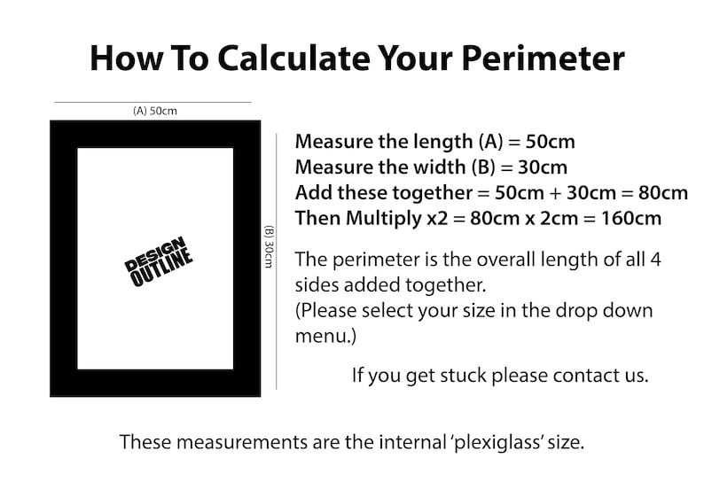 May include: Diagram showing how to calculate the perimeter of a rectangle. The length is 50 cm and the width is 30 cm. The perimeter is calculated by adding the length and width together and then multiplying by 2. The perimeter is 160 cm.