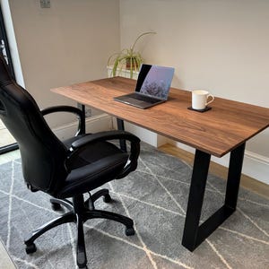 Solid Walnut Office Desk with Black Metal Legs