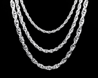 Diamond Cut Rope Chain Necklace – 999 Pure Silver, Hypoallergenic, Handmade, Custom Length Gift