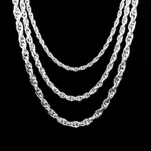 999 Silver Diamond Cut Rope Chain Necklace, Hypoallergenic, Never Rusts, Customized Luxury, Handmade Jewelry Gift for Men & Women