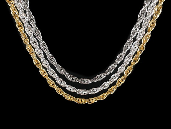 999 Platinum or 24K Gold Rope Chain Necklace, Hypoallergenic