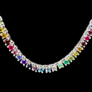 Worldwide Gemstones + 999 Silver The “Impossible” Tennis Necklace,  Avant-garde Jewelry, Customized Luxury for YOU, Free Fast Shipping