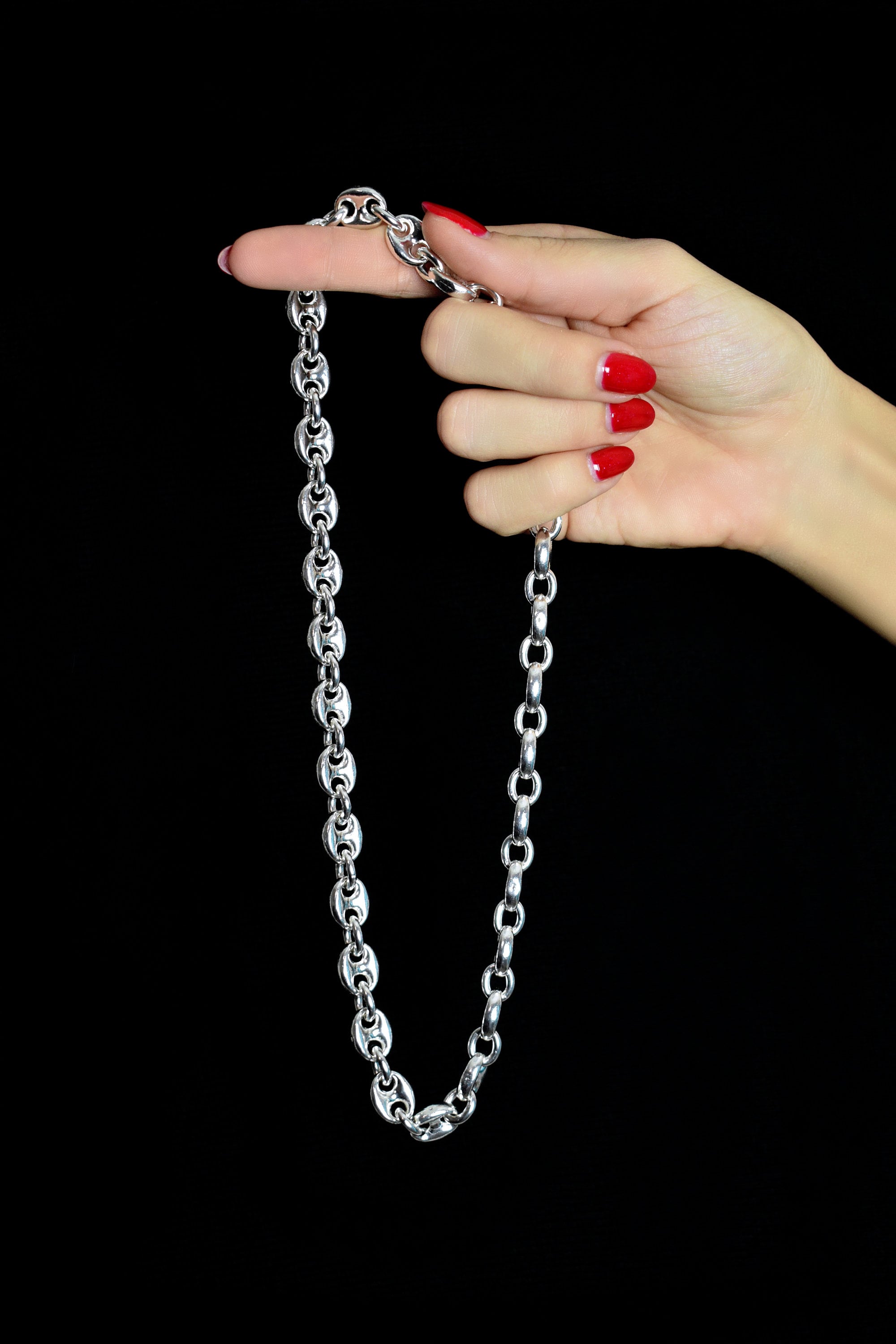 999 Silver Puff Mariner Link Chain Necklace, Hypoallergenic