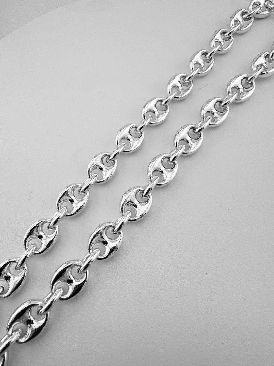 999 Silver Puff Mariner Link Chain Necklace, Hypoallergenic