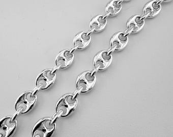 999 Pure Silver Puff Mariner Link Chain Necklace – Solid Links, Hypoallergenic, Handmade Gift