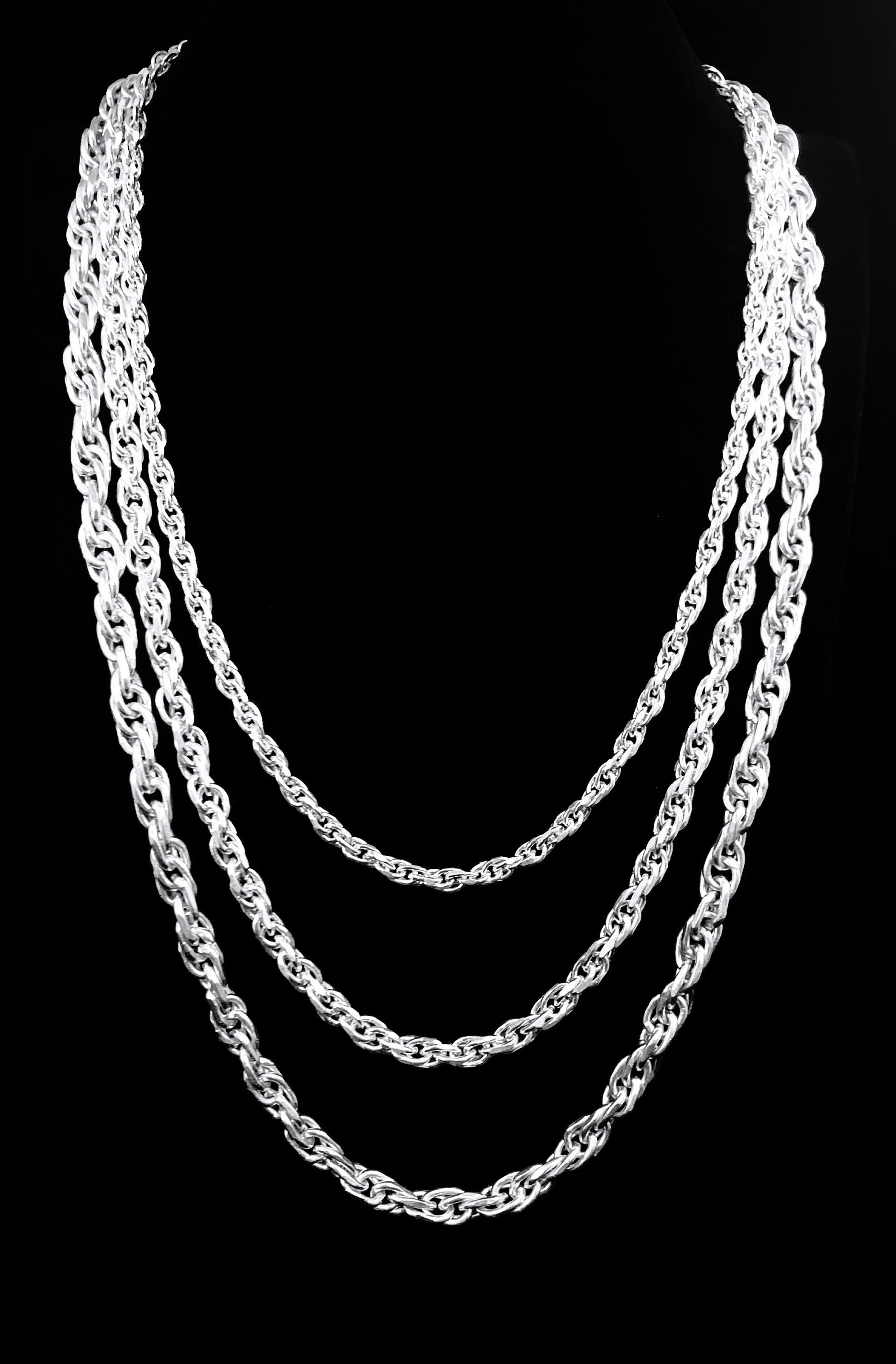 999 Silver Diamond Cut Rope Chain Necklace, Hypoallergenic