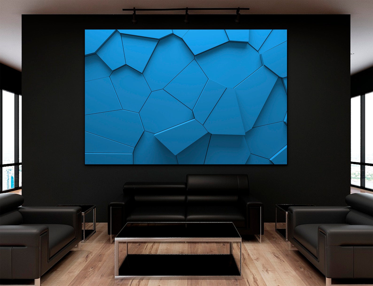 Blue geometrical 3d abstract wall art print 3D wall decor Etsy