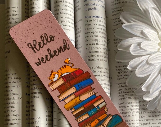 Featured listing image: Handmade Book Lovers, Bookmark - Books stack- cute cat | Matte Bookmarks | Book Lover Gift, Bookworm Gift, Birthday Gift