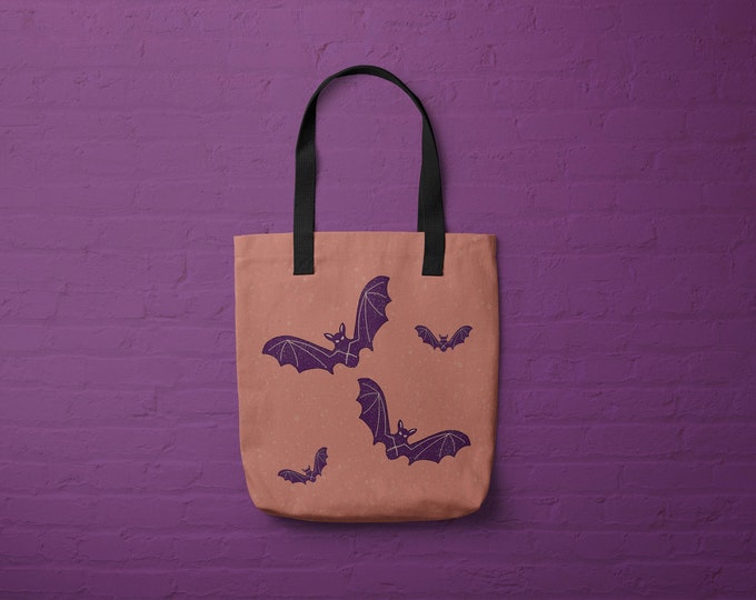 Featured listing image: Bats Invasion Tote Bag, Halloween Illustration Art