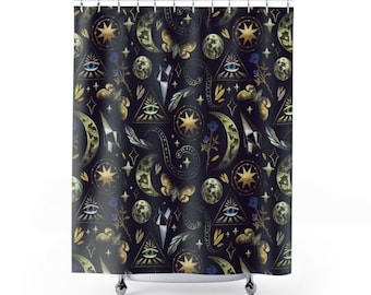 Witchy Shower Curtain: Gothic Moon Phases Bathroom Decor