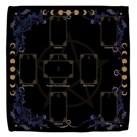 Telo Per Tarocchi Nero Con Simboli Luna E Sole - Tappetino Divinatorio Portatile Per Letture