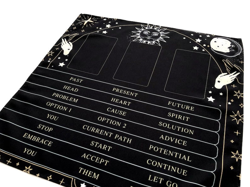 3 Card Tarot Spread Reading Cloth, Table Mat, Altar Cloth, Witchy Gifts for Readers, Witch Decor, Oracle Learning, Divination, Celestial image 6