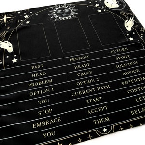 3 Card Tarot Spread Reading Cloth, Table Mat, Altar Cloth, Witchy Gifts for Readers, Witch Decor, Oracle Learning, Divination, Celestial image 4