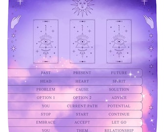 3 Card Tarot Spread Cloth, tarot reading menu, oracle card mat, spiritual gifts, witch supplies, divination accessories, metaphysical tools