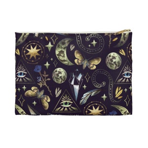 Witchy Tarot & Crystal Zipper Pouch: Occult Magic Travel Bag