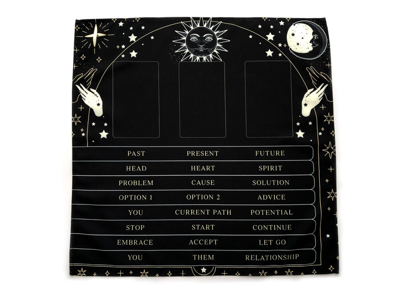 3 Card Tarot Spread Reading Cloth, Table Mat, Altar Cloth, Witchy Gifts for Readers, Witch Decor, Oracle Learning, Divination, Celestial image 5