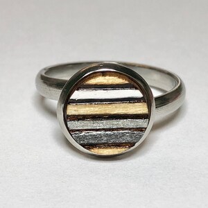 Geometric stripes ring, woodburned jewelry, silver adjustable ring, minimal wooden jewelry, neutral statement ring, birthday gift for women