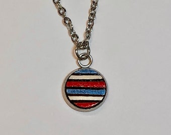 Patriotic pendant necklace, 4th of July wood burned necklace, red white blue mini necklace, American flag wood jewelry, woodburned necklace