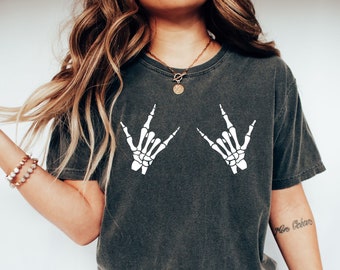Halloween Skeleton T-Shirt, Halloween Shirt, Skeleton Rock Shirt, Funny Halloween Shirt, Skeleton Hand Halloween, Halloween Gift