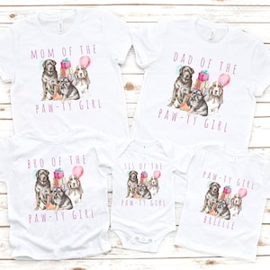 matching family puppy birthday shirts for puppy birthday party, let&#39;s paw-ty, let&#39;s party, dog birthday party, custom girl birthday shirt