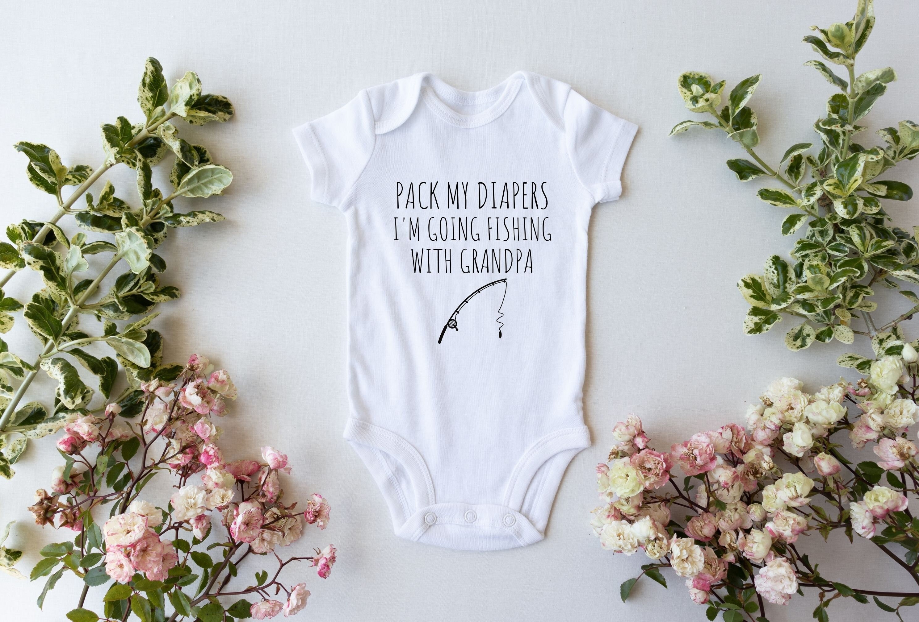 Pack my Diapers Im Going Fishing with Grandpa Pregnancy Announcement Funny Fishing Baby Outfit Baby Bodysuit for Baby Shower Gift