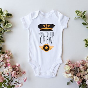 New To The Crew Baby Outfit Cute Co-pilot Baby Bodysuit Airplane Baby Bodysuit Pilot Birth Announcement Pilot