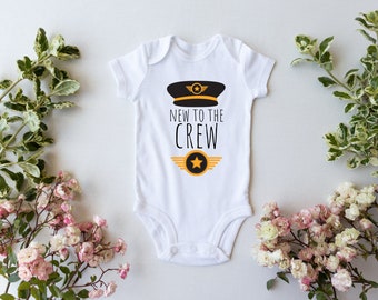 New To The Crew Baby Outfit Cute Co-pilot Baby Bodysuit Airplane Baby Bodysuit Pilot Birth Announcement Pilot
