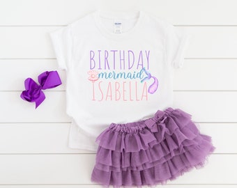 custom mermaid birthday girl shirt, mermaid shirt for mermaid party, mermaid theme, under the sea, mermaid outfit, girl birthday shirt