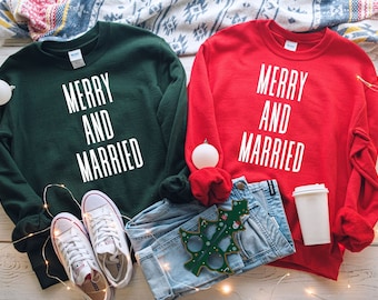 Merry and Married Couples Christmas T-shirts, Our First Christmas as Mr and Mrs, Couples Shirts, Matching Christmas, Christmas Gifts