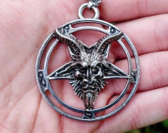 Colgante Baphomet en su pentagrama invertido - símbolo oculto satanista y pagano - El Sello de Baphomet - collar de cabeza de cabra del diablo