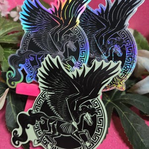 Sticker squelette de pégase - holographique, pailleté ou phosphorescent