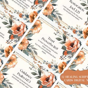 12 Healing Scripture Cards Printable | Set of 12~Size 3 1/3" x 4" (in.)~Inspirational Cards | Digital Download Spring