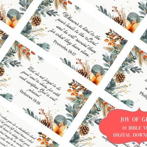 Cartões de versículos bíblicos Joy of Giving para impressão, cartões de Natal, download digital de cartões bíblicos em PDF