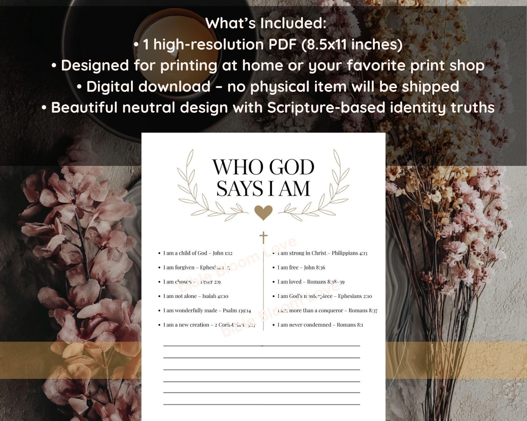Who God Says I Am Printable | Christian Affirmation Wall Art With Bible ...