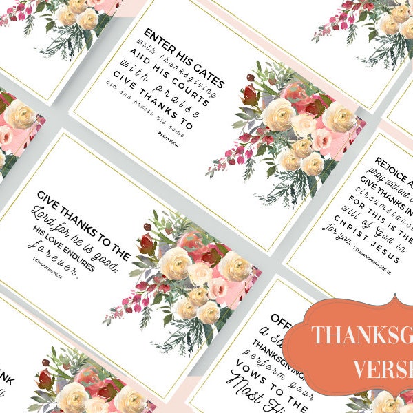 Printable Bible Verse Cards | Set of 12~Size 4X6~Inspirational Cards | Thanksgiving Printable Scripture Cards | Digital -B20