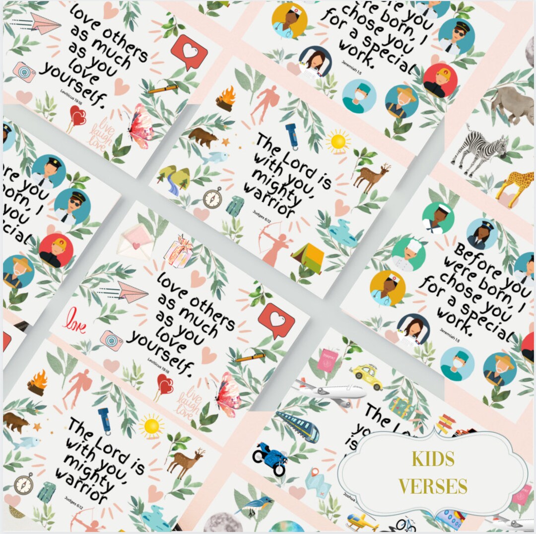 Kids Bible Verse Cards Printable | Set of 6~size 4x6~inspirational ...