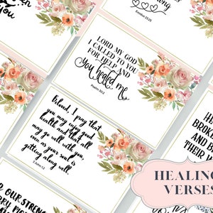 Cartões de versículos bíblicos para impressão | Conjunto de 12 ~ Tamanho 4X6 ~ Cartões inspiradores | Cartões de escrituras digitais Versículo de cura -B19