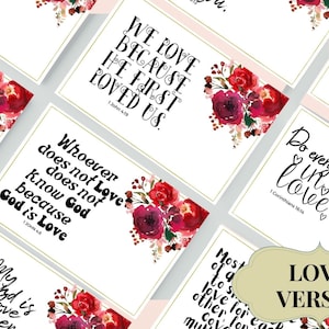 Carte con versetti della Bibbia stampabili Amore San Valentino / Set di 12~Formato 4X6~Carte ispiratrici / Carte Scritture digitali -B12