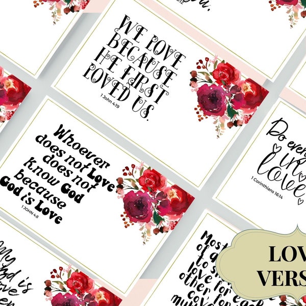 Bible Verse Cards Printable Love Valentines  | Set of 12~Size 4X6~Inspirational Cards | Digital Scripture Cards -B12