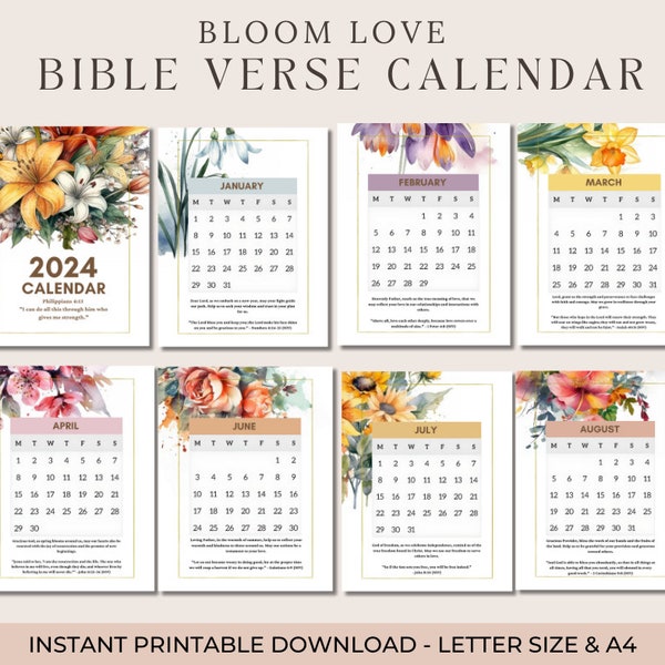 2024 Wall Calendar, 2024 Scripture Calendar, Bible Verse Calendar, 2024 Wall calendar, Religious Calendar, Christian gifts for Women,