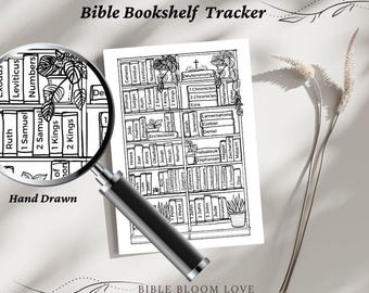 Estantería de libros bíblicos imprimible, rastreador de libros bíblicos imprimible, rastreador bíblico, diario bíblico/lista de verificación bíblica para colorear