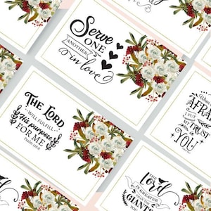Cartões de versículos bíblicos para impressão | Conjunto de 8 ~ Tamanho 4X6 ~ Cartões inspiradores | Cartões de escrituras digitais Flores-B17