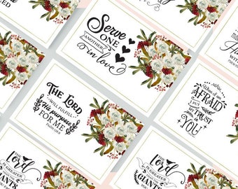 Bible Verse Cards Printable | Set of 8~Size 4X6~Inspirational Cards | Digital Scripture Cards Flowers-B17